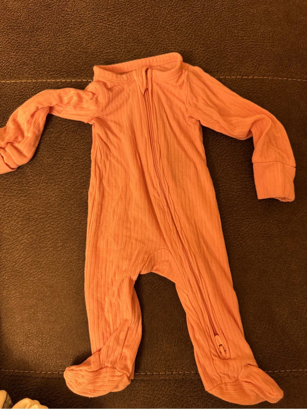 Ribbed Peach Zippered Footie One-Piece for Kids